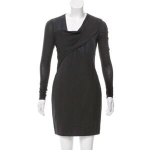Helmut Lang Dress 4 Black Angora Silk Cocktail Dress Sheer Sleeves Asymmetric